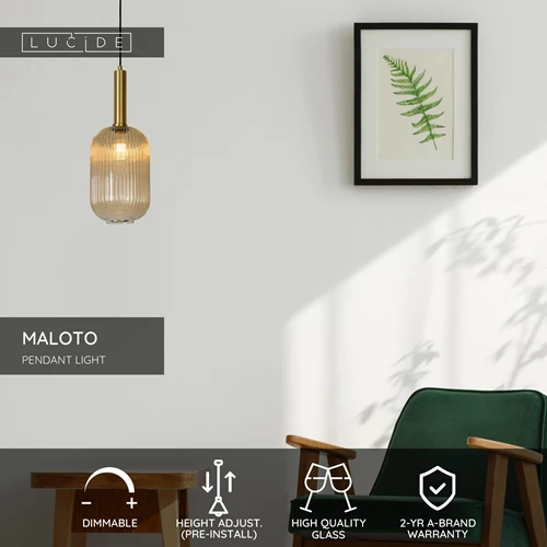 Lucide MALOTO - Pendant light - Ø 20 cm - 1xE27 - Amber - USP